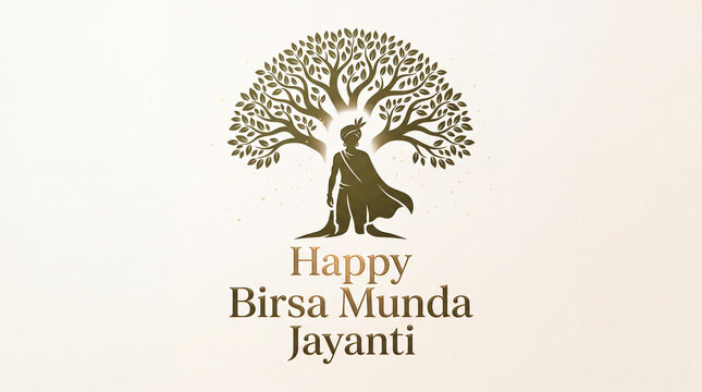 Celebrating Birsa Munda Jayanti with a Symbolic Tree and Heroic Figure Illustration