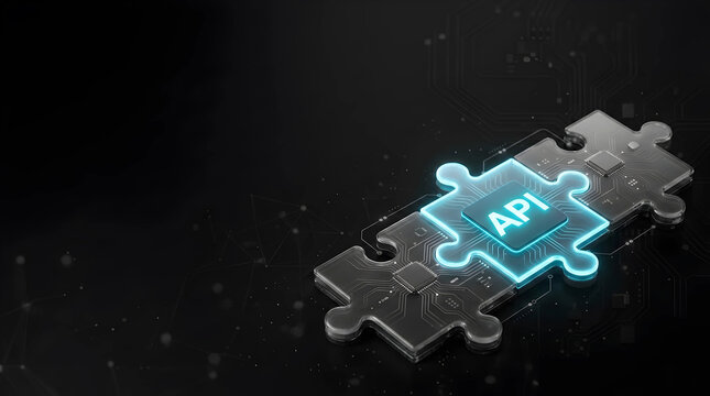 Glowing API puzzle piece representing application programming interface digital connection and integration