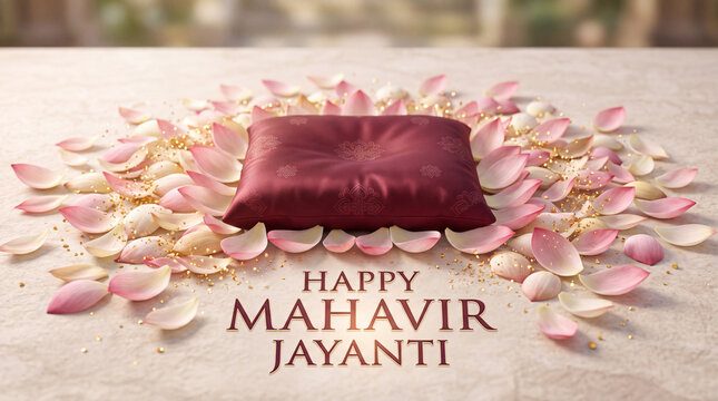 Elegant mahogany cushion surrounded by delicate pink petals and golden glitter creating a serene and celebratory atmosphere for