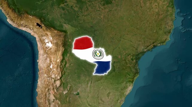 Paraguay Country Map Shape Mapping with National Flag Animation