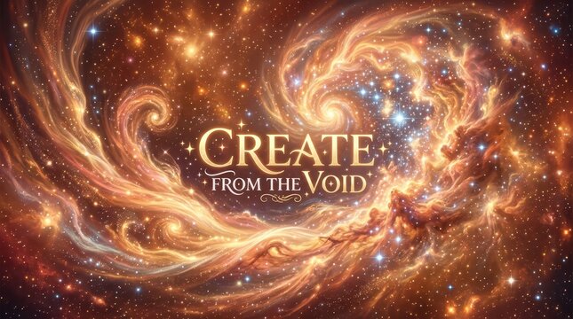 Cosmic Nebula and Stars With 'CREATE FROM THE VOID' Text - Majestic Universe Creation Concept