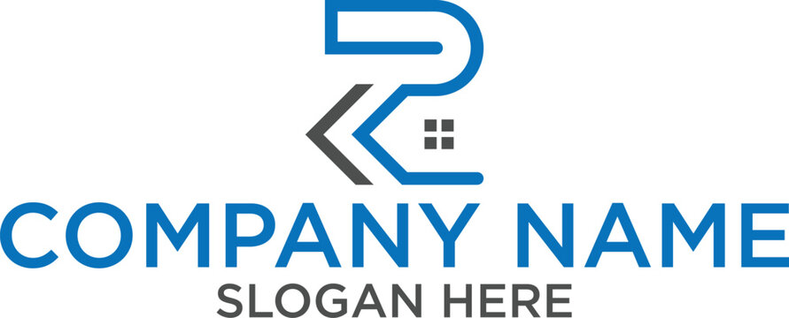 A combination logo featuring the letter R shaped like a house.