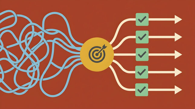 Flat vector concept of transforming complex chaos into clear business goals and actionable success
