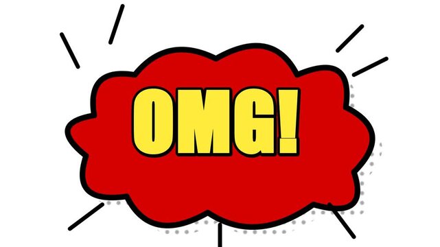Omg comic speech bubble with bold yellow lettering animation
