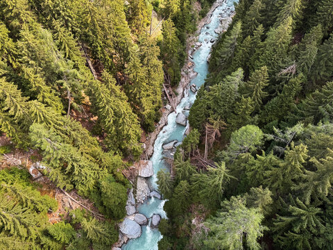 Lamma Canyon on the Rhone River or view of the Lamma Canyon from the Goms Bridge (Rotten River), Switzerland - Lamma-Schlucht an der Rhone Fluss oder Blick auf die Lamaschlucht von der H&auml;ngebr&uuml;cke