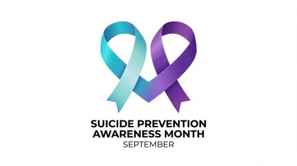 Obraz premium Teal and purple awareness ribbon shaped like a heart for suicide prevention awareness month in september with shape representing suicide ribbon formed