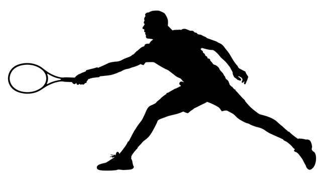 Male Tennis Player Silhouette in Action During a Match on Court with Racquet Ready