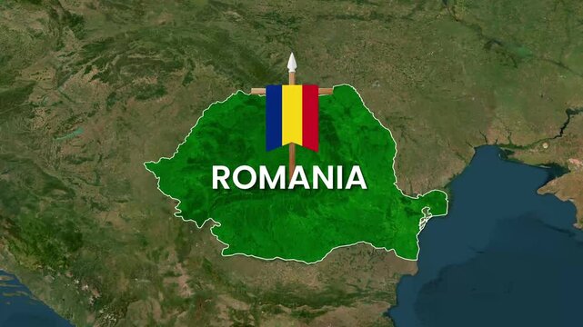 Romania map with national flag animated motion graphic video design