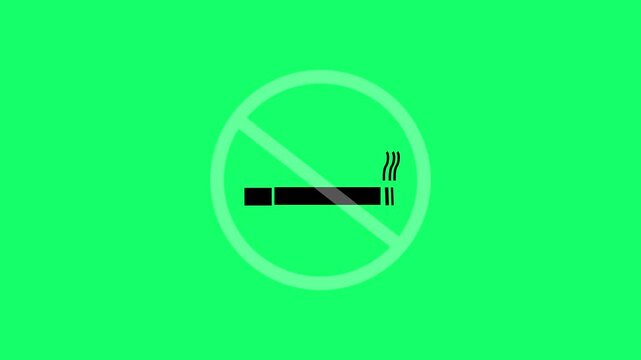 no smoking sign loop with cigarette and animated smoke, with red prohibition sign. 4K video animation on green screen background. 