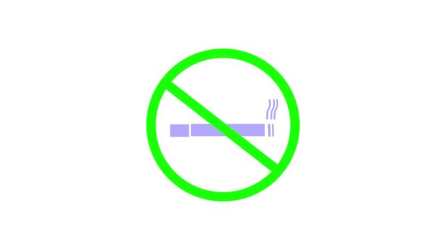 no smoking sign loop with cigarette and animated smoke, with red prohibition sign. 4K video animation on green screen background. 