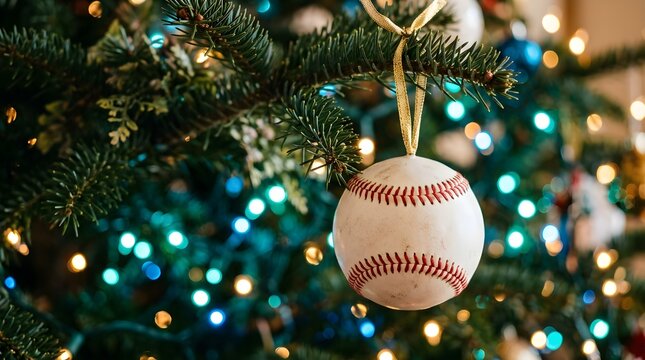 A beautifully decorated christmas tree features a baseball ornament adding a unique touch of holiday spirit for avid sports fans and players
