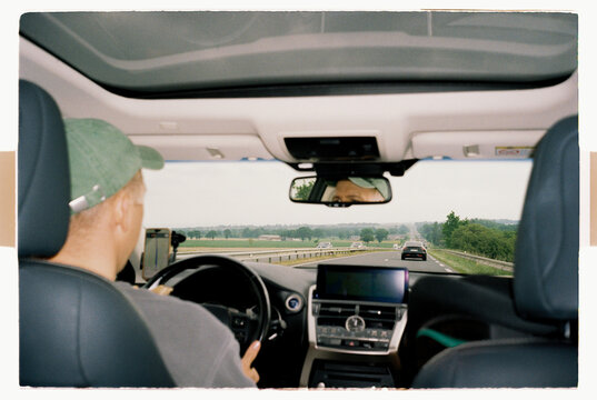 Driver view of a road trip on a highway