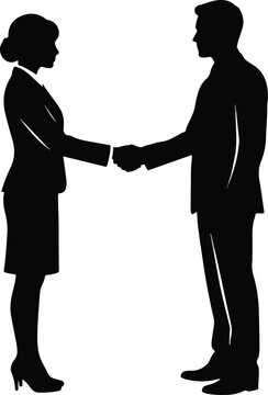 Business partners handshaking black vector silhouette graphic