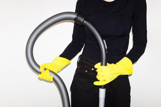 Cleaning hoovering vacuuming with vacuum cleaner with cleaning gloves