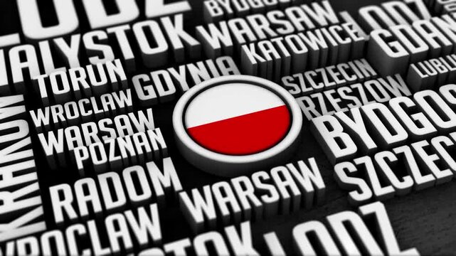 Poland Cities Word Cloud Typography Animation