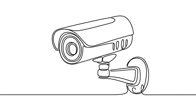 Minimalist Single Line Art Illustration of a Security Surveillance Camera for Modern Home and Business Protection Concepts