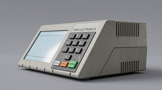 Electronic voting machine on grey background