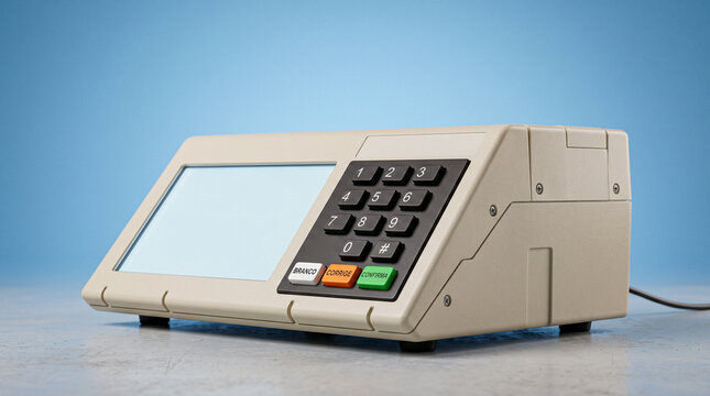 Electronic voting machine on blue background
