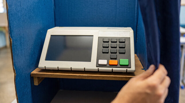 Electronic voting machine in booth
