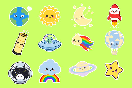 12 Cute Sky & Space Stiker For Kids