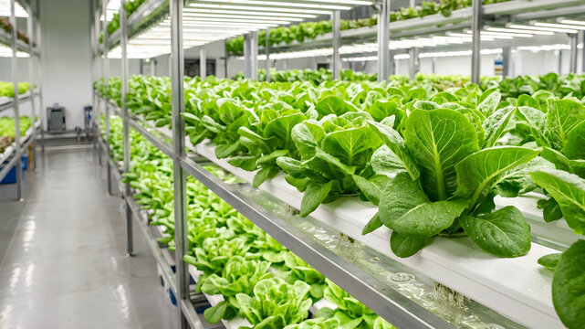 Hydroponic greens rows of lush vibrant lettuce thrive in a modern system showcasing sustainable