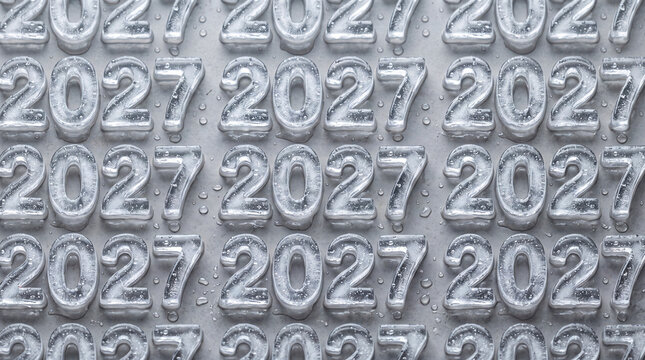 Seamless pattern of numbers made from melting ice with bubbles frozen inside
