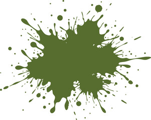 Obraz premium A vibrant olive green paint splatter design featuring dynamic organic shapes and small droplets isolated on a clean white background surface