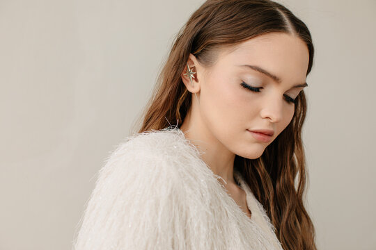 Beauty portrait of shy charming woman