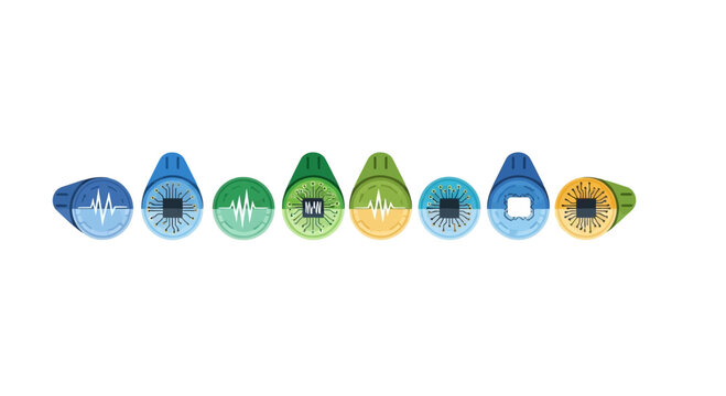 Set of Modern Bio-Sensor and Electronic Wearable Icons for Medical Data Tracking and IoT Technology