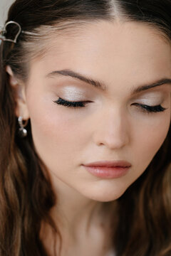 Beauty portrait with pearly eye shadows 