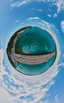 Tide power - tidal renewable energy - aerial tiny planet