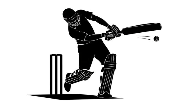 Cricket player hitting ball with bat