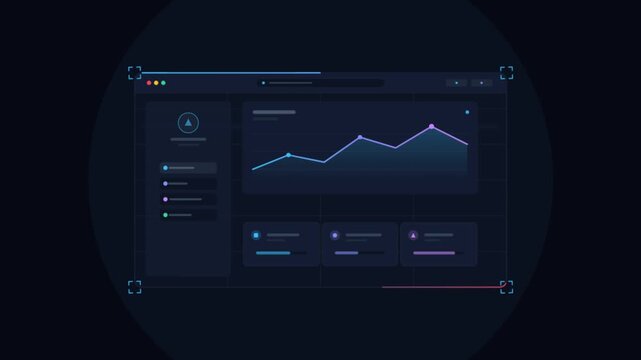 Futuristic data dashboard with glowing line graph, dark blue digital interface for analytics, high-tech financial software UI display