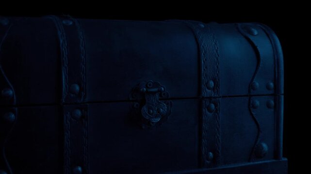 Antique Wooden Chest In The Dark Moving Shot
