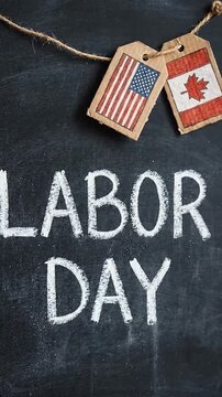Labor Day Chalkboard Sign with Hanging National Flags