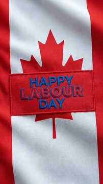 Red and White National Flag Waving with Happy Labour Day Text Banner