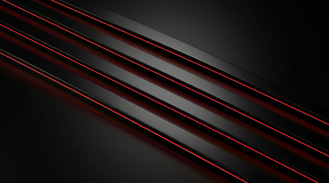 Close-up of black metal rails with red safety lines on dark background