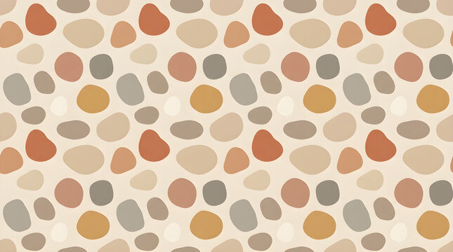 Seamless organic pebble pattern in warm beige, terracotta and cream tones, providing a playful natural surface for textiles, wallpaper and decor