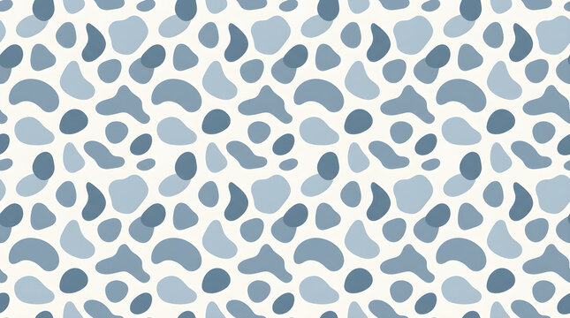 Seamless blue and white pebble pattern with organic irregular shapes, providing a fresh coastal background for textiles, wallpaper, packaging and modern decor