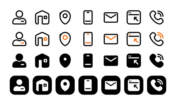 Business Card and Contact Information Icon Set