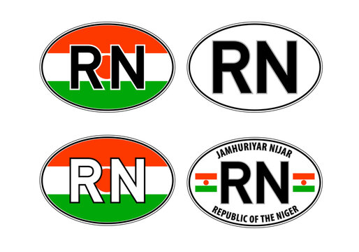 Niger, oval international vehicle registration code license plate car sticker, vector illustration