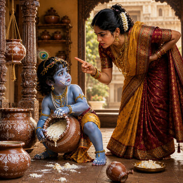  kanha makhan chori karte pakda jana