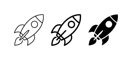 Fototapeta premium Rocket Ship Icons: Outline, Filled, and Silhouette for Space Exploration & Launch Concepts
