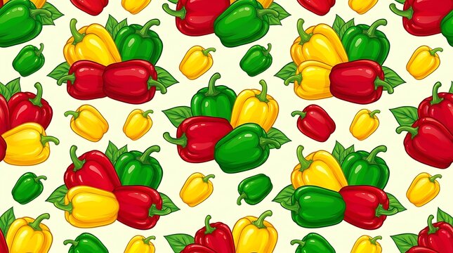 Seamless pattern with colorful bell peppers in red green and yellow vibrant vegetable background for healthy food design