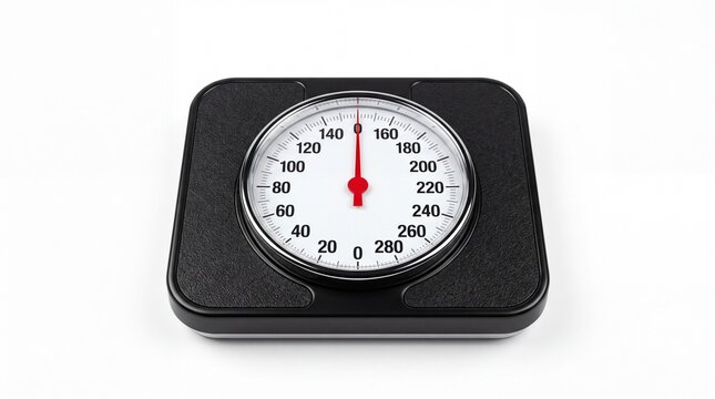 Mechanical analog bathroom scale showing zero weight measurements presented in black frame on white background
