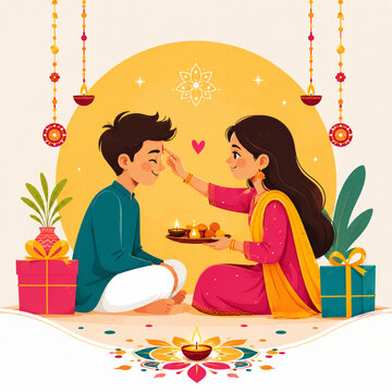 Happy Bhaiya Dooj Greeting Design for Brother Sister Celebration