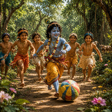  bal Krishna apne dosto ke sath ball khelte