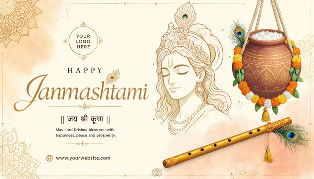 Happy Janmashtami &ndash; Lord Krishna with Matki & Bansuri | Divine Krishna Festival Celebration