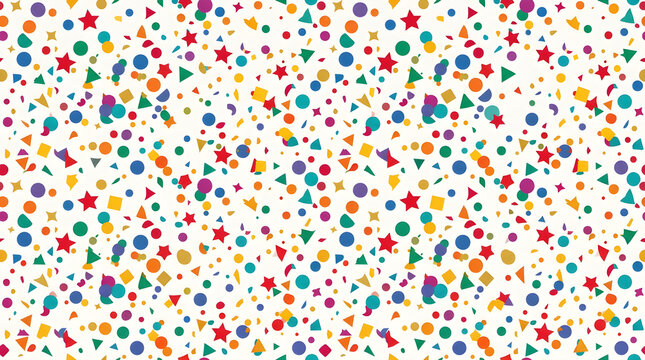 Colorful confetti and star pattern scattered across a white background for celebrations parties birthdays invitations wrapping paper and festive designs