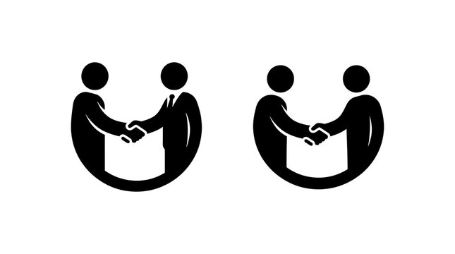 Two business people shaking hands meeting icon